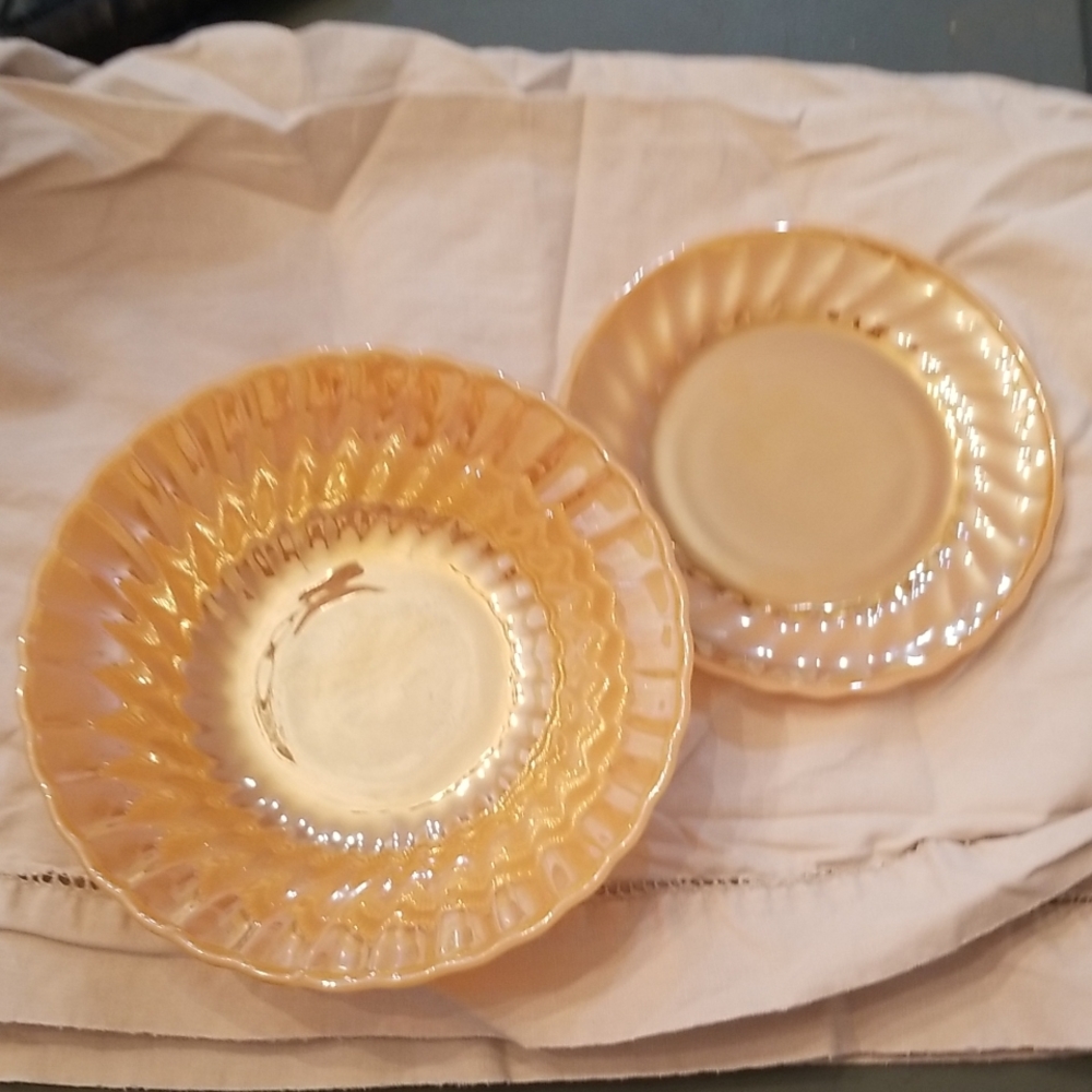 Vintage Fire King serving bundle of 2 Iridescent peach bowl plate